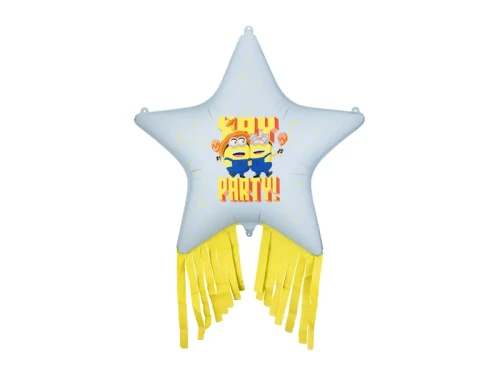Balon foliowy Gwiazda z frędzlami Minionki + HEL (odbiór osobisty, dostawa, Kraków)