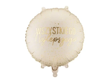 Balon foliowy Wszystkiego najlepszego, okrągły, beżowy + HEL (odbiór osobisty, dostawa, Kraków)