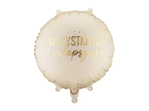 Balon foliowy Wszystkiego najlepszego, okrągły, beżowy + HEL (odbiór osobisty, dostawa, Kraków)