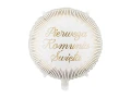 Balon foliowy z napisem Pierwsza Komunia Święta, okrągły, beżowy, Paski + HEL (odbiór osobisty, dostawa, Kraków)