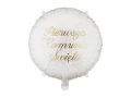 Balon foliowy z napisem Pierwsza Komunia Święta, okrągły, beżowy, Kwiaty + HEL (odbiór osobisty, dostawa, Kraków)