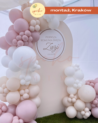 Balonowa ścianka do zdjęć, Komunia, SOFT PINK (montaż, Kraków)