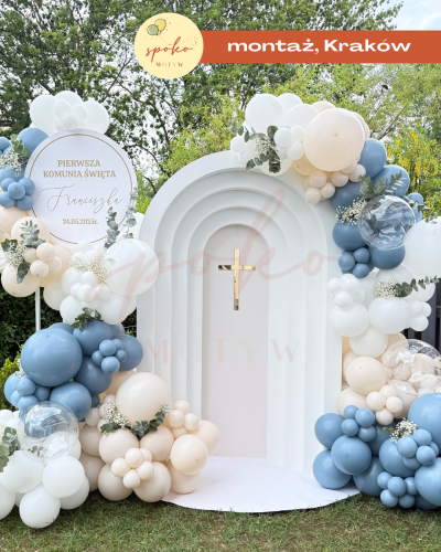 Balonowa ścianka do zdjęć, Komunia, SOFT BLUE (montaż, Kraków)