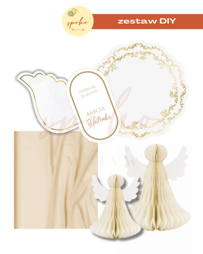 Zestaw dekoracji na stół na 12 osób, BEIGE, Chrzest, Komunia