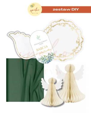 Zestaw dekoracji na stół na 12 osób, EUCALYPTUS, Chrzest, Komunia