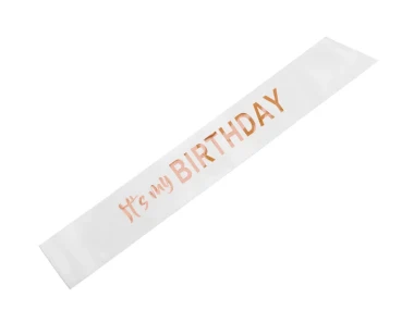 Szarfa z napisem "It's my birthday", biały, 79cm