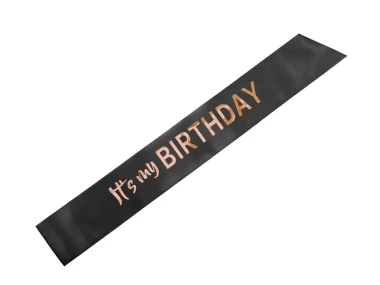 Szarfa z napisem "It's my birthday", czarny, 79cm