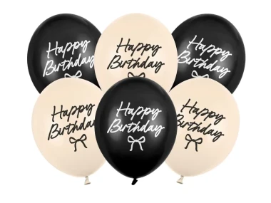 Balony lateksowe 30cm, Kokardka Happy Birthday 6szt. + HEL (odbiór osobisty, dostawa, Kraków)