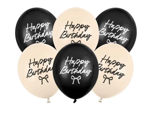 Balony lateksowe 30cm, Kokardka Happy Birthday 6szt. + HEL (odbiór osobisty, dostawa, Kraków)