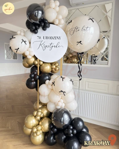 Balonowa girlanda (3mb) na stelażu, Urodziny + balon, BEIGE & BLACK (montaż, Kraków)