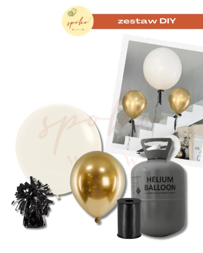 BEIGE & BLACK - zestaw balonów na hel