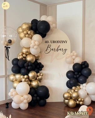 Balonowa ścianka do zdjęć, Urodziny, BEIGE & BLACK (montaż, Kraków)