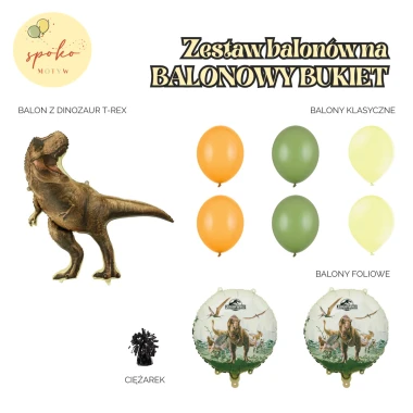 Zestaw balonów na balonowy bukiet BASIC z T-Rexem, JURASSIC WORLD