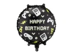Balon foliowy z napisem "Happy Birthday", okrągły | GAMER