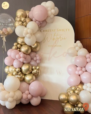 Balonowa ścianka do zdjęć, Chrzest, SOFT PINK (montaż, Kraków)