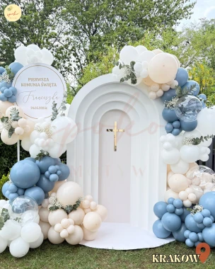 Balonowa ścianka do zdjęć, Komunia, SOFT BLUE (montaż, Kraków)