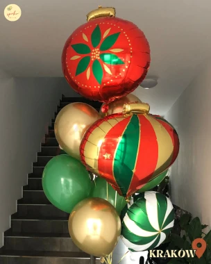 Balonowy bukiet z helem, Boże Narodzenie, BOMBKI (odbiór osobisty, dostawa, Kraków)
