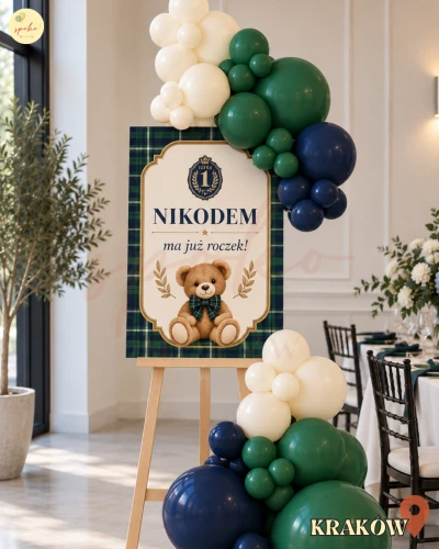 Sztaluga z balonami, Roczek, TEDDY ACADEMY (odbiór osobisty, dostawa, Kraków)