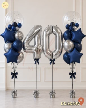 Zestaw balonów z helem, Urodziny, NAVY AND SILVER (odbiór osobisty, dostawa, Kraków)
