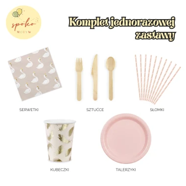 ŁABĘDZIE - komplet jednorazowej zastawy na 6 osób