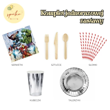 AVENGERS - komplet jednorazowej zastawy na 6 osób | SUPERBOHATERZY