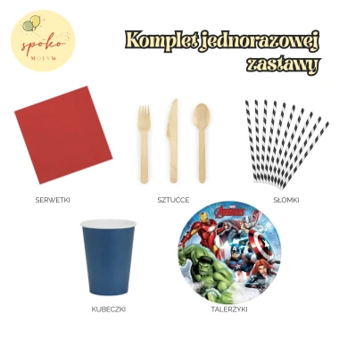 AVENGERS - komplet jednorazowej zastawy na 6 osób | SUPERBOHATERZY 