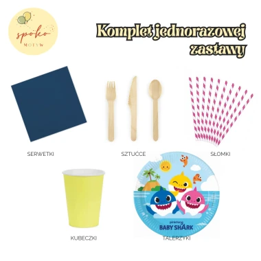 BABY SHARK - komplet jednorazowej zastawy na 6 osób | REKINY
