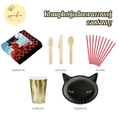 MIRACULOUS: BIEDRONKA I CZARNY KOT - komplet jednorazowej zastawy na 6 osób
