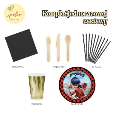 MIRACULOUS: BIEDRONKA I CZARNY KOT - komplet jednorazowej zastawy na 6 osób