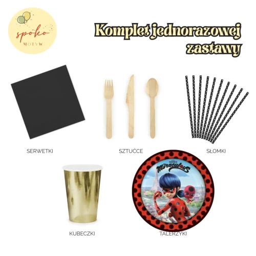 MIRACULOUS: BIEDRONKA I CZARNY KOT - komplet jednorazowej zastawy na 6 osób