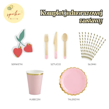 WALENTYNKI - komplet jednorazowej zastawy z wisienkami