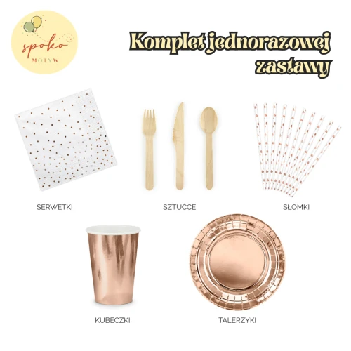 RÓŻOWE ZŁOTO - komplet jednorazowej zastawy na 6 osób