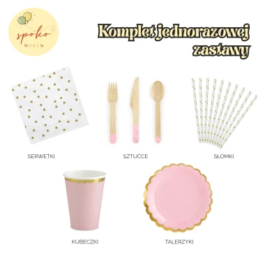 GWIAZDY RÓŻOWY - komplet jednorazowej zastawy na 6 osób