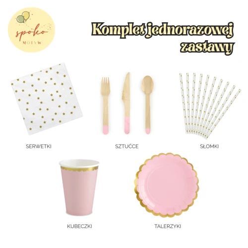 GWIAZDY RÓŻOWY - komplet jednorazowej zastawy na 6 osób