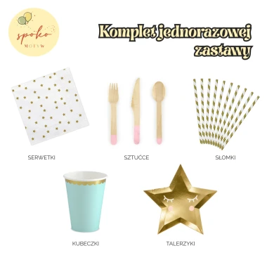 JEDNOROŻEC / MIĘTA - komplet jednorazowej zastawy na 6 osób