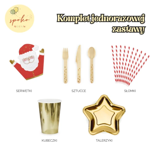 KLASYCZNE ŚWIETA - komplet jednorazowej zastawy na 6 osób, z Mikołajem