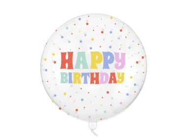 Balon Bubble Happy Birthday, transparentny