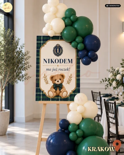 Sztaluga z balonami, Roczek, TEDDY ACADEMY (odbiór osobisty, dostawa, Kraków)