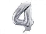 Balon foliowy Cyfra, srebrny, 86cm (Cyfra: 4)