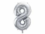 Balon foliowy Cyfra, srebrny, 86cm (Cyfra: 8)
