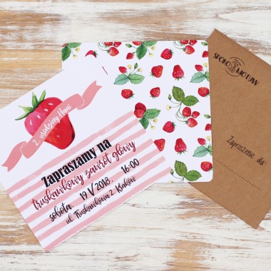 Personalizowane zaproszenia z kopertami, 6szt, TRUSKAWKA